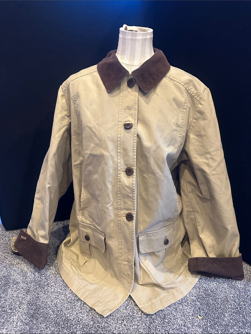 L.L. Bean Khaki Utility Jacket with Brown Corduroy Trim